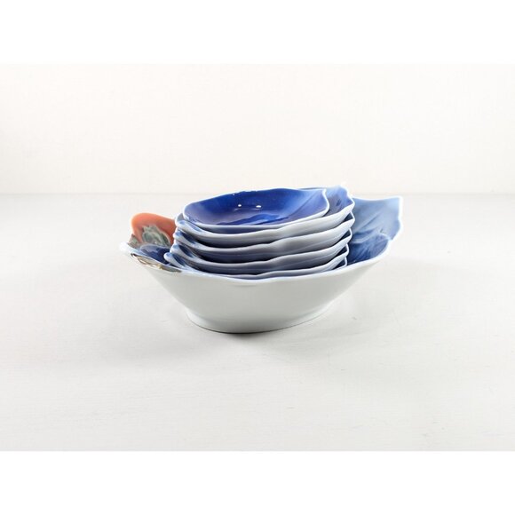 Fukagawa Seiji Japanese porcelain Leaf shaped dishes, Blue Persimmon sauce soy - Picture 6 of 16